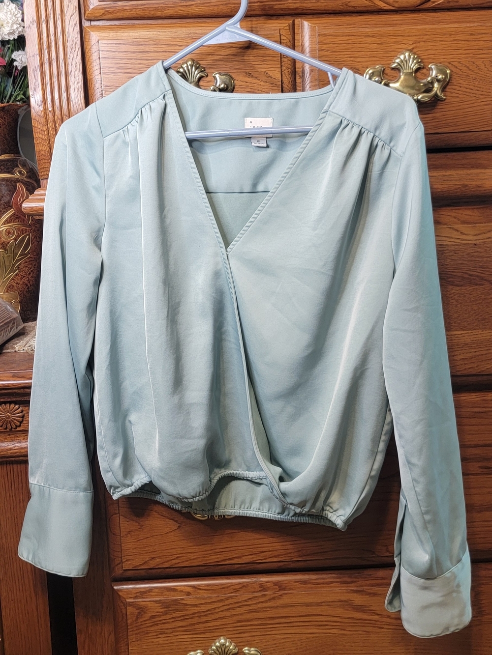 a new day Sage Green Wrap-Front Blouse Size Medium